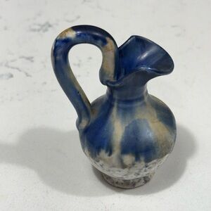 Vintage Italian mini Pottery blue pattern vase pitcher.
